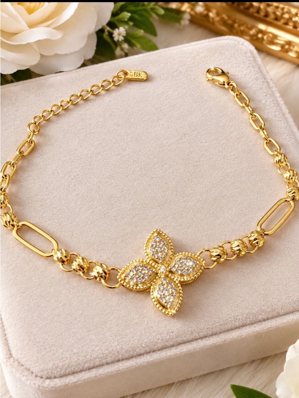 Gold Floral Pavé Bracelet - Women Jewelry